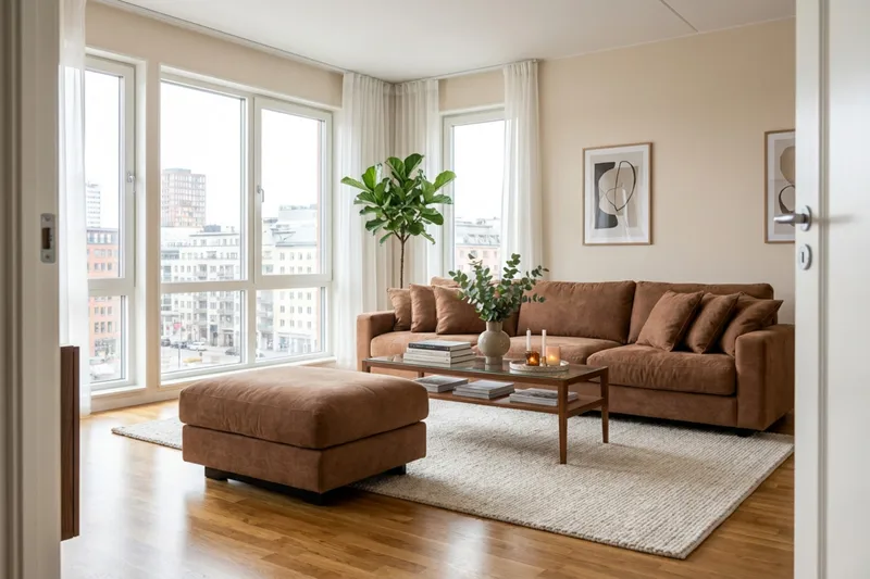 Valencia Soffgrupp Extra Djup 5-sits Soffa + Fotpall i Chenille - Rostbrun - Möbler - Soffa - Hörnsoffa