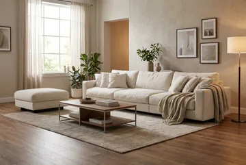 Valencia Soffgrupp Extra Djup 5-sits Soffa + Fotpall i Chenille - Beige - Möbler - Soffa - Hörnsoffa