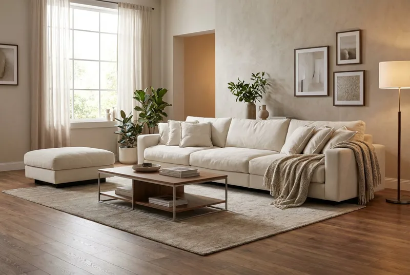 Valencia Soffgrupp Extra Djup 5-sits Soffa + Fotpall i Chenille - Beige - Möbler - Soffa - Hörnsoffa