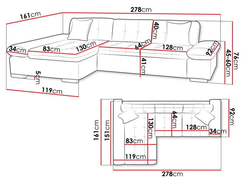 Vananda 3-sits Soffa med divan vänster och förvaring - grå - Möbler - Soffa - Divansoffor & schäslongsoffa