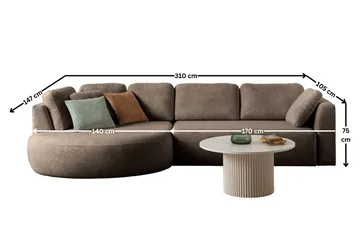 Venezia Hörnsoffa 310x75x105 cm - Mörkbrun - Möbler - Soffa - Hörnsoffa