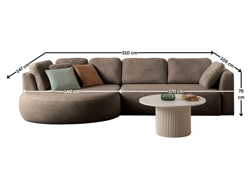 Venezia Hörnsoffa 310x75x105 cm - Mörkbrun - Möbler - Soffa - Hörnsoffa