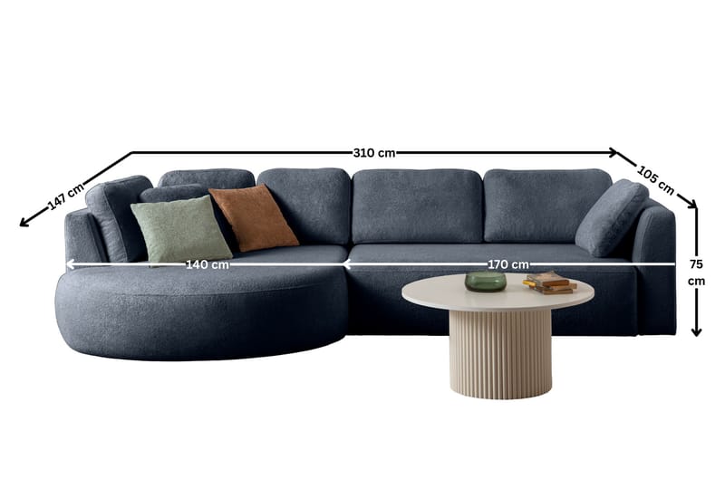 Venezia Hörnsoffa 310x75x105 cm - Marinblå - Möbler - Soffa - Hörnsoffa