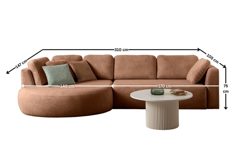 Venezia Hörnsoffa 310x75x105 cm - Mink - Möbler - Soffa - Hörnsoffa