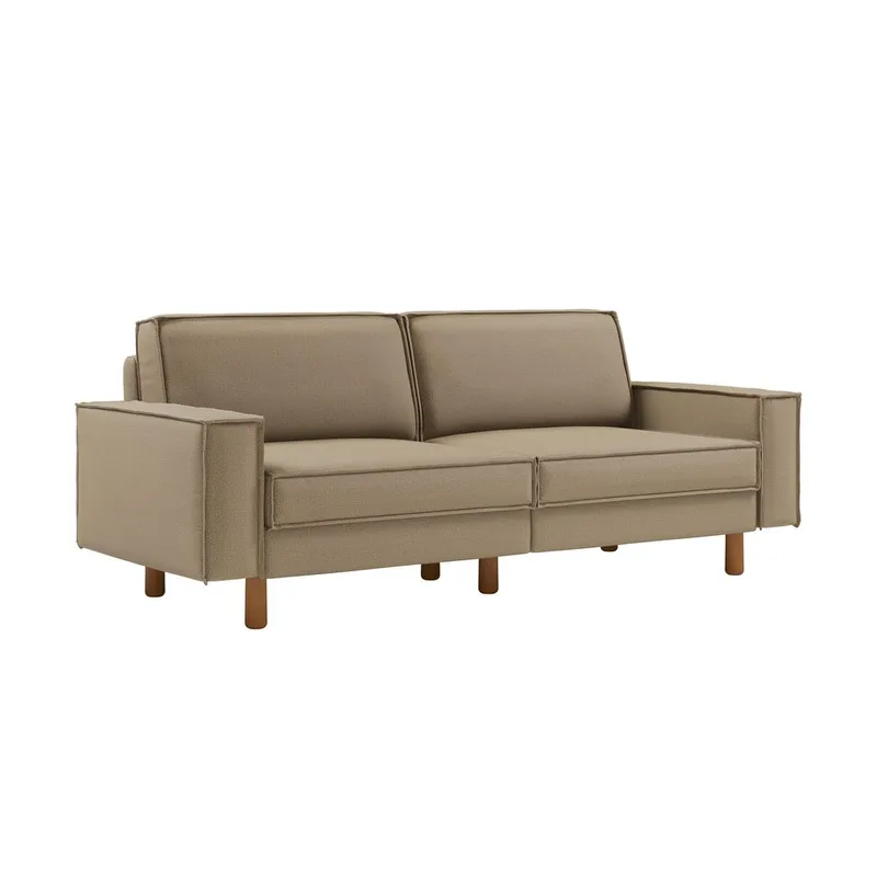 Vilsa 3-sits Mjuk Djup Soffa med Kantsydd Boxig i Linne, Mullvadsbeige