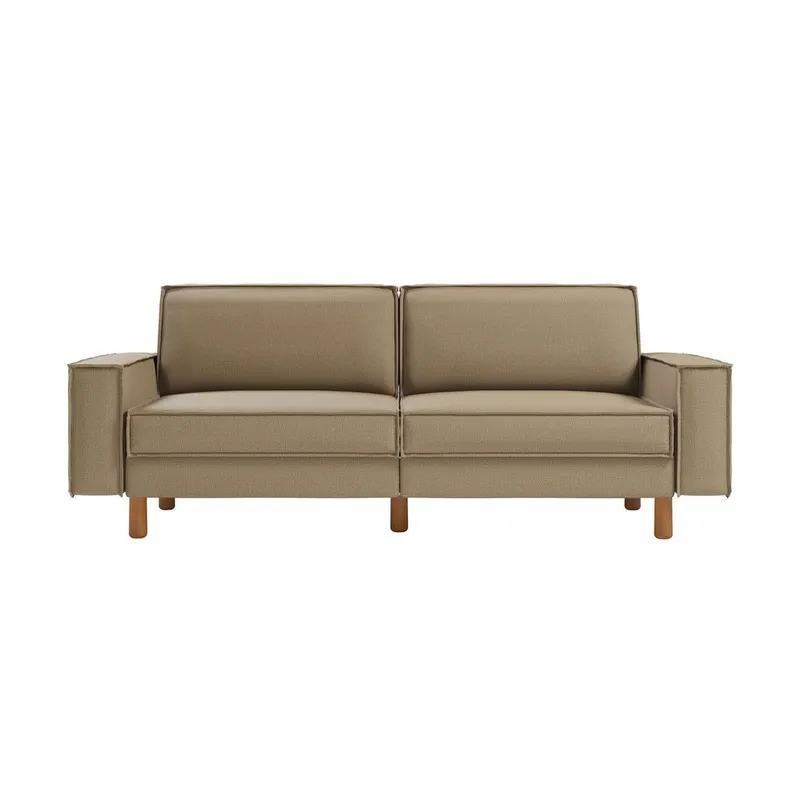 Vilsa 3-sits Mjuk Djup Soffa med Kantsydd Boxig i Linne - Mullvadsbeige - Möbler - Soffa - 3 sits soffa