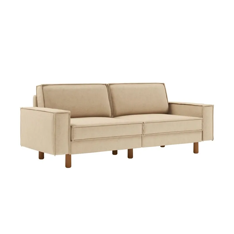 Vilsa 3-sits Mjuk Djup Soffa med Kantsydd Boxig i Tyg, Sandbeige