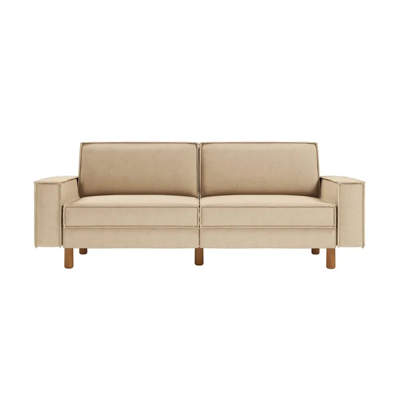 Vilsa 3-sits Mjuk Djup Soffa med Kantsydd Boxig i Tyg - Sandbeige - Möbler - Soffa - Sammetssoffa
