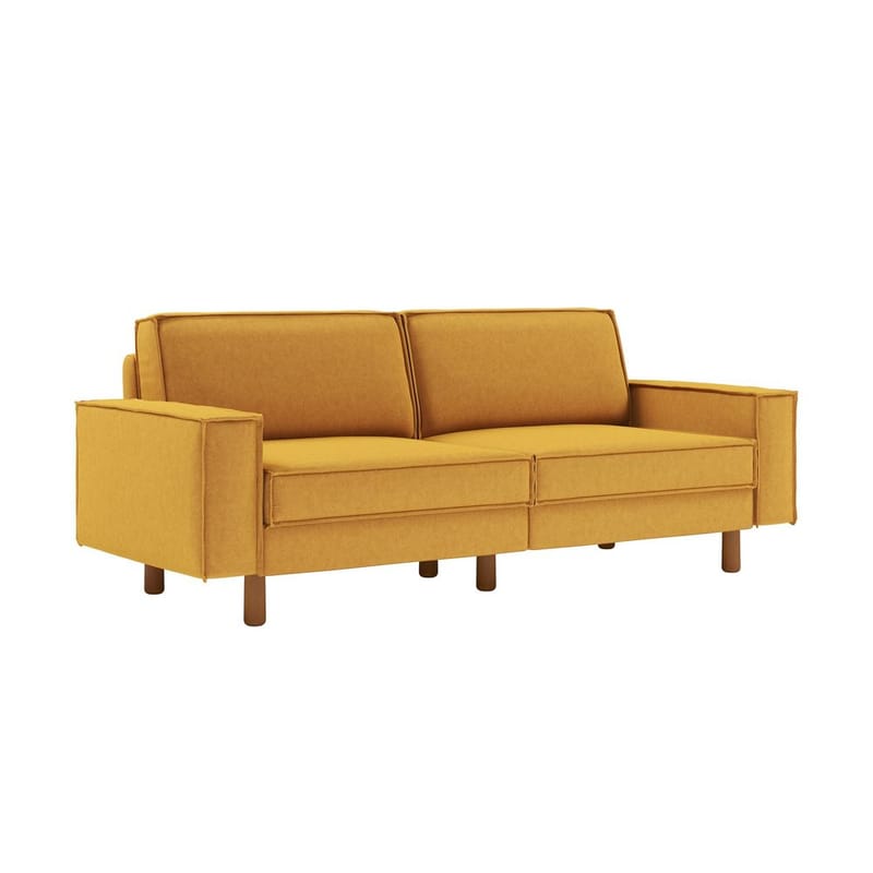 Vilsa 3-sits Mjuk Djup Soffa med Kantsydd Boxig i Tyg, Senapsgul