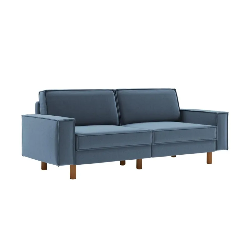 Vilsa 3-sits Mjuk Djup Soffa med Kantsydd Boxig i Tyg, Stålblå