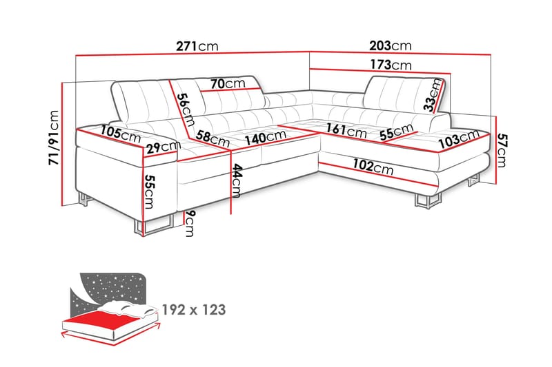 Warwick Bäddsoffa med Schäslong 3-sits - Rosa - Möbler - Soffa - Bäddsoffa
