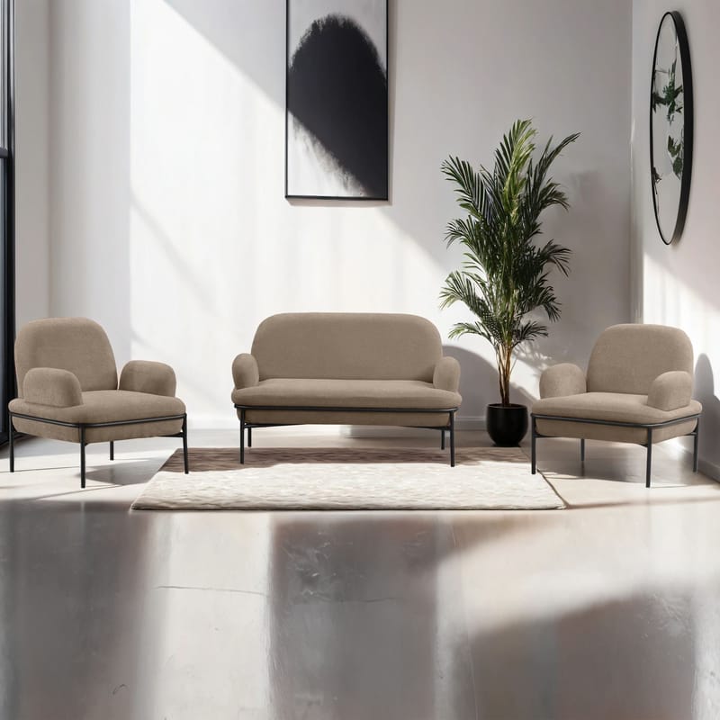 Zyricus Soffgrupp 2-sits Soffa + 2 Fåtöljer Teddy - Cappuccino - Möbler - Soffa - Soffgrupp