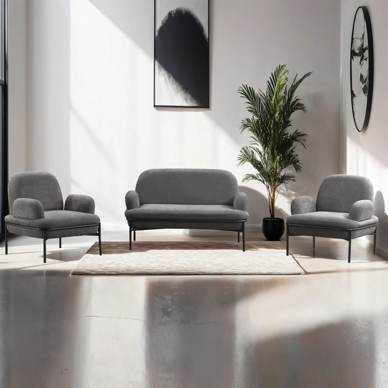 Zyricus Soffgrupp 2-sits Soffa + 2 Fåtöljer Teddy - Grå - Möbler - Soffa - Soffgrupp