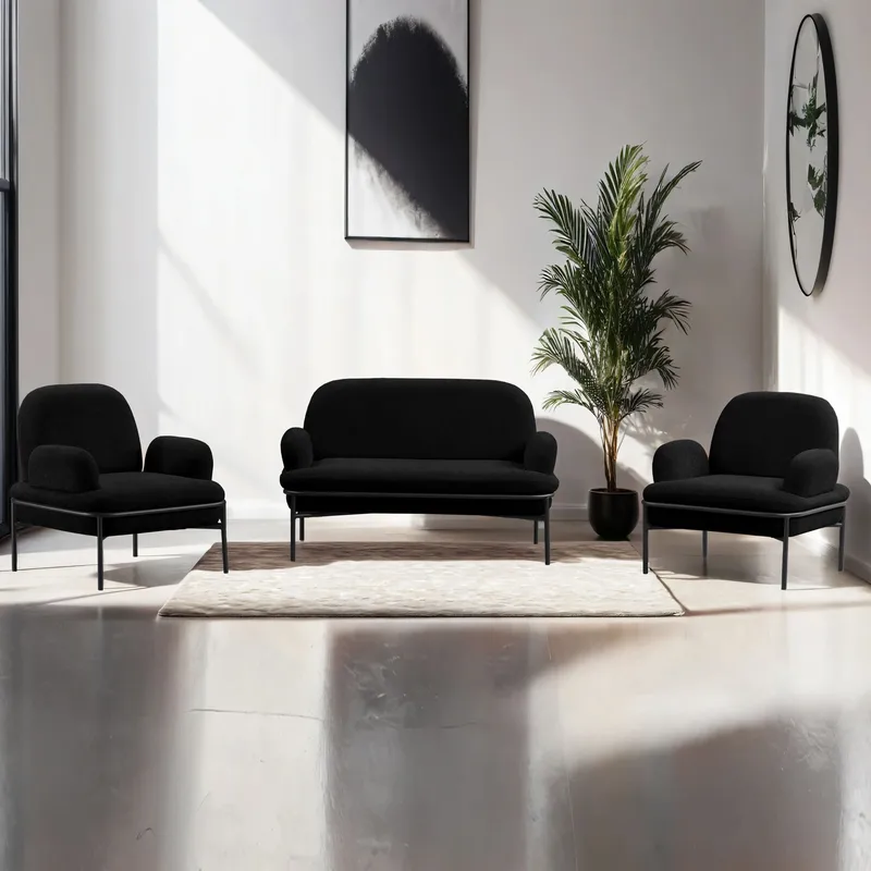 Zyricus Soffgrupp 2-sits Soffa + 2 Fåtöljer Teddy - Svart - Möbler - Soffa - Soffgrupp