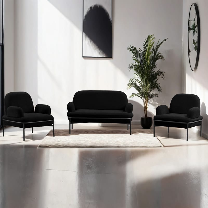 Zyricus Soffgrupp 2-sits Soffa + 2 Fåtöljer Teddy - Svart - Möbler - Soffa - Soffgrupp