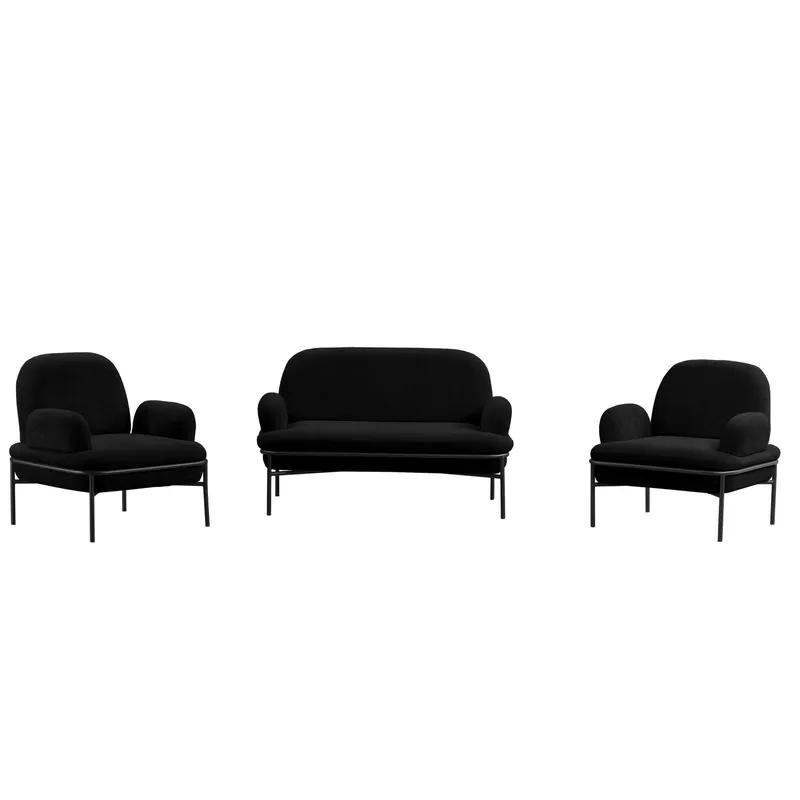 Zyricus Soffgrupp 2-sits Soffa + 2 Fåtöljer Teddy, Svart