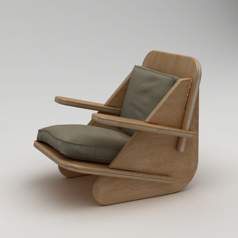 Öronlappsfåtölj Homitis Stylish (55 x 60 x 55 cm) naturträ khaki - Naturligt trä och khaki - Möbler - Stolar & fåtöljer - Fåtölj