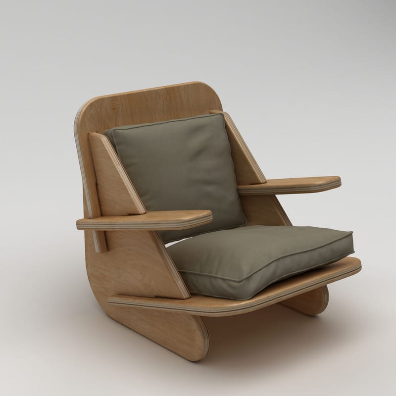Öronlappsfåtölj Homitis Stylish (55 x 60 x 55 cm) naturträ khaki - Naturligt trä och khaki - Möbler - Stolar & fåtöljer - Fåtölj