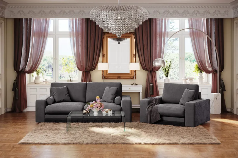 Arken Lyx Djup Sammetsfåtölj - Mörkgrå - Möbler - Stolar & fåtöljer - Fåtölj