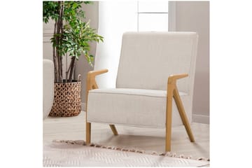Austen Fåtölj i Tyg med Träarmstöd - Beige - Möbler - Stolar & fåtöljer - Fåtölj