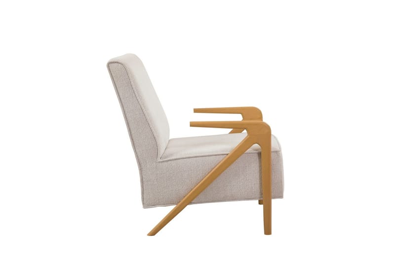 Austen Fåtölj i Tyg med Träarmstöd - Beige - Möbler - Stolar & fåtöljer - Fåtölj