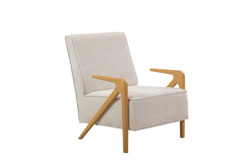 Austen Fåtölj i Tyg med Träarmstöd, Beige