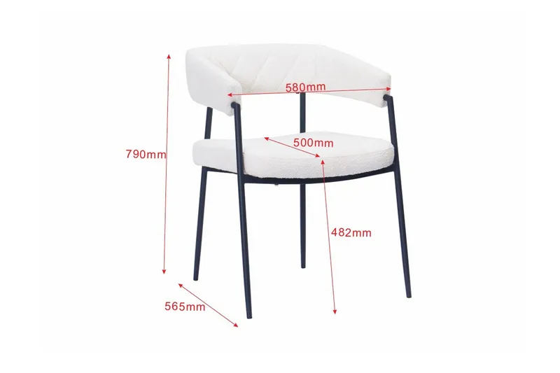 Ayana Matstol med armstöd - Vit Bouclé / Metallben Svart - Möbler - Stolar & fåtöljer - Matstol & köksstol