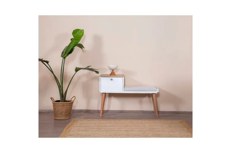 Bänk Vit / Ek - Vit - Möbler - Stolar & fåtöljer - Pall & puff