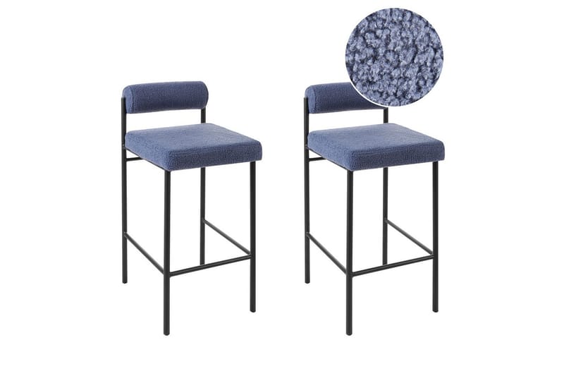 Barstol Amaya set om 2 Blå-Svart, Bouclé - Blå-Svart, Bouclé - Möbler - Stolar & fåtöljer - Barstol & barpall
