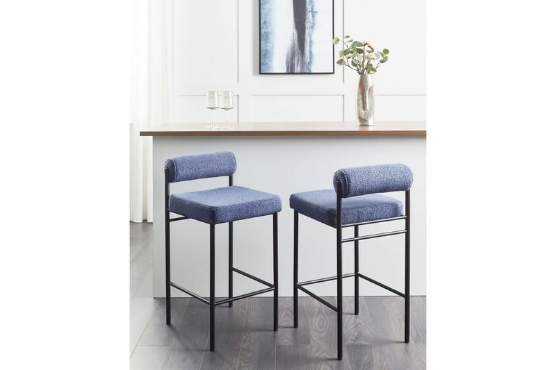 Barstol Amaya set om 2 Blå-Svart, Bouclé - Blå-Svart, Bouclé - Möbler - Stolar & fåtöljer - Barstol & barpall