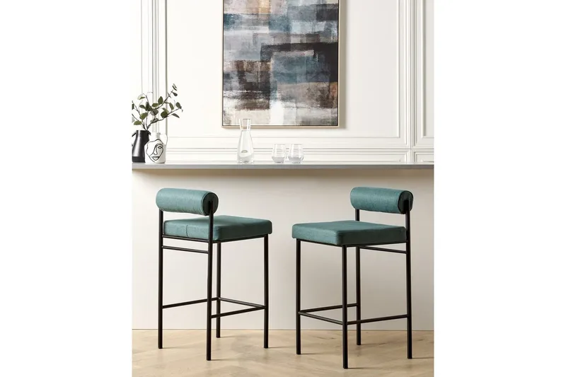 Barstol Amaya set om 2 Blågrön-Svart, Polyester - Blågrön-Svart, Polyester - Möbler - Stolar & fåtöljer - Barstol & barpall