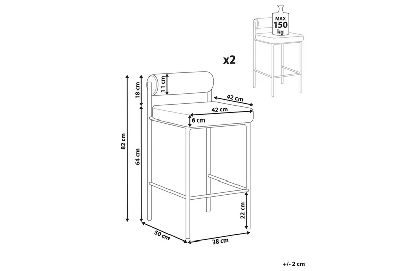 Barstol Amaya set om 2 Blågrön-Svart, Polyester - Blågrön-Svart, Polyester - Möbler - Stolar & fåtöljer - Barstol & barpall