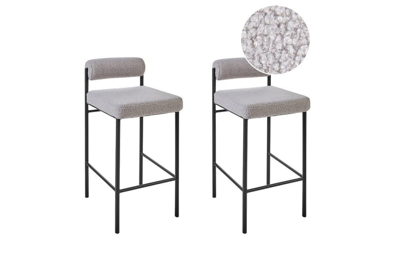 Barstol Amaya set om 2 Grå-Svart, Bouclé, Grå-Svart, Bouclé