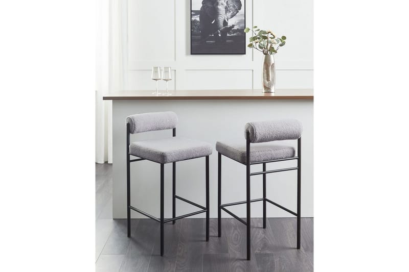 Barstol Amaya set om 2 Grå-Svart, Bouclé - Grå-Svart, Bouclé - Möbler - Stolar & fåtöljer - Barstol & barpall