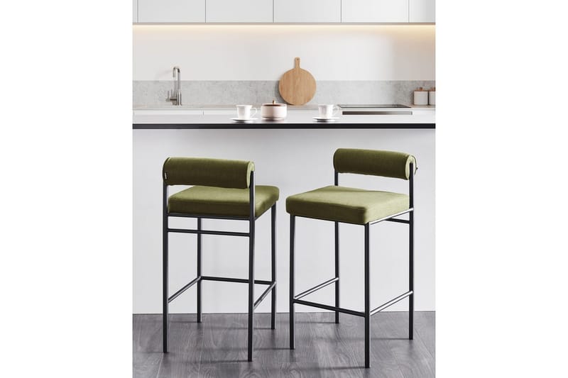 Barstol Amaya set om 2 Grön-Svart, Polyester - Grön-Svart, Polyester - Möbler - Stolar & fåtöljer - Barstol & barpall
