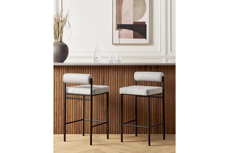 Barstol Amaya set om 2 Ljusgrå-Svart, Polyester - Ljusgrå-Svart, Polyester - Möbler - Stolar & fåtöljer - Barstol & barpall