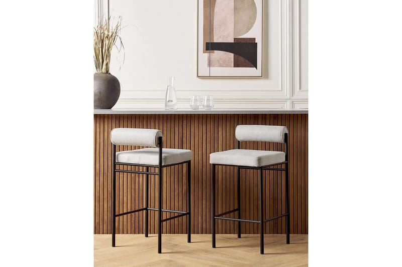 Barstol Amaya set om 2 Ljusgrå-Svart, Polyester - Ljusgrå-Svart, Polyester - Möbler - Stolar & fåtöljer - Barstol & barpall