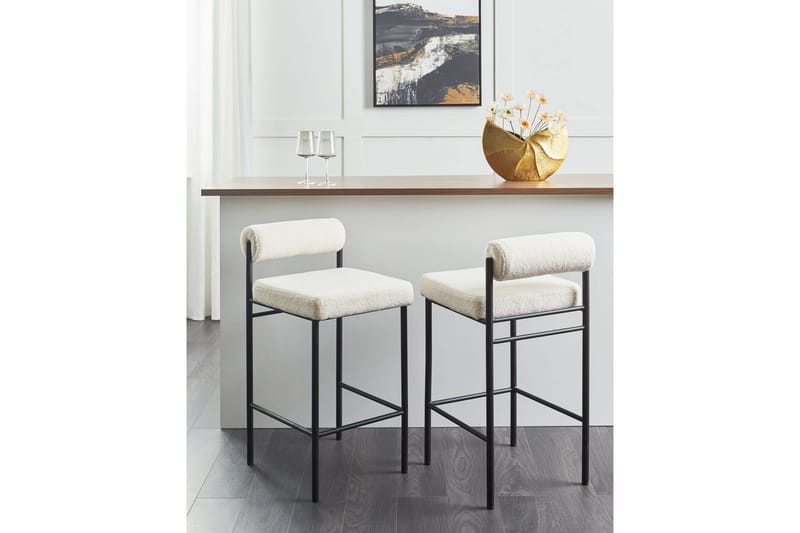 Barstol Amaya set om 2 Vit-Svart, Bouclé - Vit-Svart, Bouclé - Möbler - Stolar & fåtöljer - Barstol & barpall