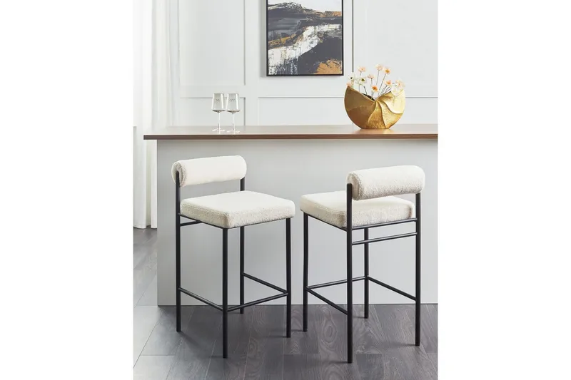 Barstol Amaya set om 2 Vit-Svart, Bouclé - Vit-Svart, Bouclé - Möbler - Stolar & fåtöljer - Barstol & barpall