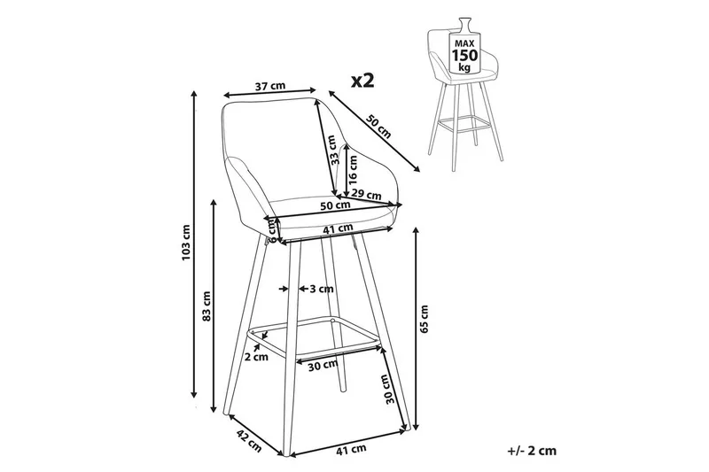 Barstol Casmalia set om 2 Vit-Svart - Vit-Svart - Möbler - Stolar & fåtöljer - Barstol & barpall