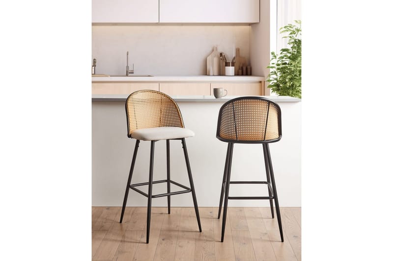 Barstol Cornell set om 2 Svart-Beige-Ljust Trä - Svart-Beige-Ljust Trä - Möbler - Stolar & fåtöljer - Barstol & barpall