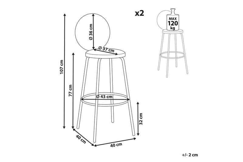 Barstol Emery set om 2 Vit-Svart - Vit-Svart - Möbler - Stolar & fåtöljer - Barstol & barpall