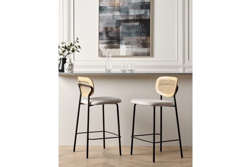 Barstol Mayetta set om 2 Natur-Beige-Svart - Natur-Beige-Svart - Möbler - Stolar & fåtöljer - Barstol & barpall