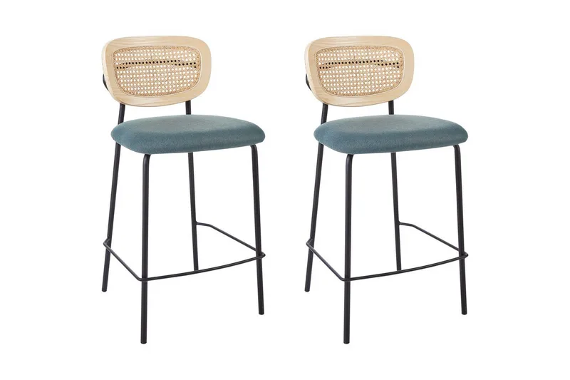 Barstol Mayetta set om 2 Natur-Blå-Svart - Natur-Blå-Svart - Möbler - Stolar & fåtöljer - Barstol & barpall