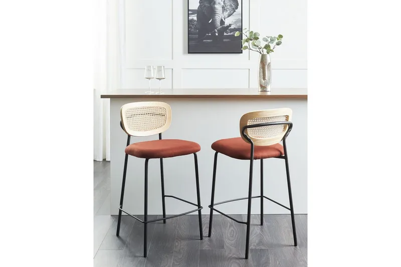 Barstol Mayetta set om 2 Natur-Orange-Svart - Natur-Orange-Svart - Möbler - Stolar & fåtöljer - Barstol & barpall