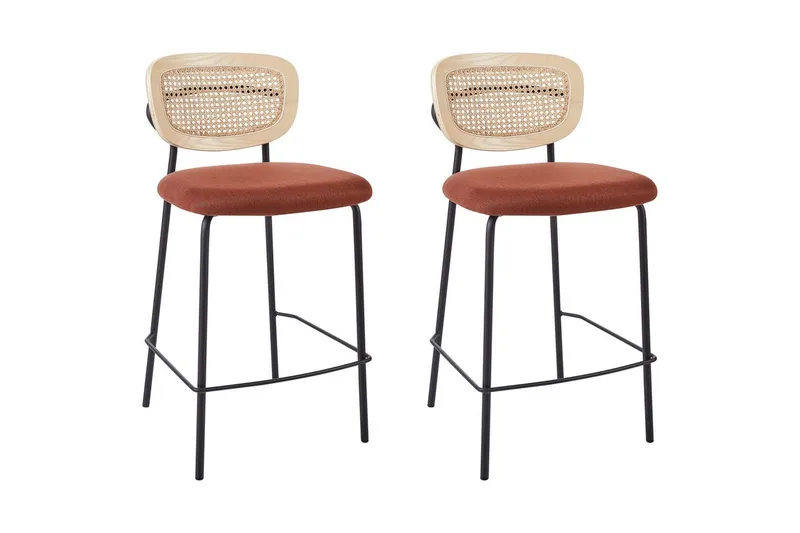 Barstol Mayetta set om 2 Natur-Orange-Svart, Natur-Orange-Svart