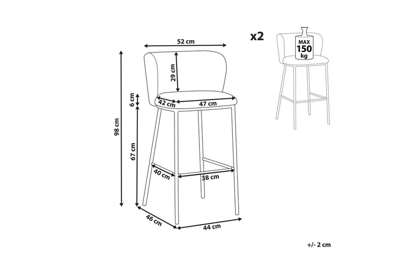 Barstol Mina set om 2 Ljusgrå-Svart - Ljusgrå-Svart - Möbler - Stolar & fåtöljer - Barstol & barpall