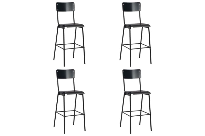 Barstolar 4 st svart massiv plywood stål - Svart - Möbler - Stolar & fåtöljer - Barstol & barpall