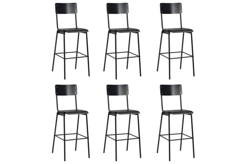 Barstolar 6 st svart massiv plywood stål - Svart - Möbler - Stolar & fåtöljer - Barstol & barpall
