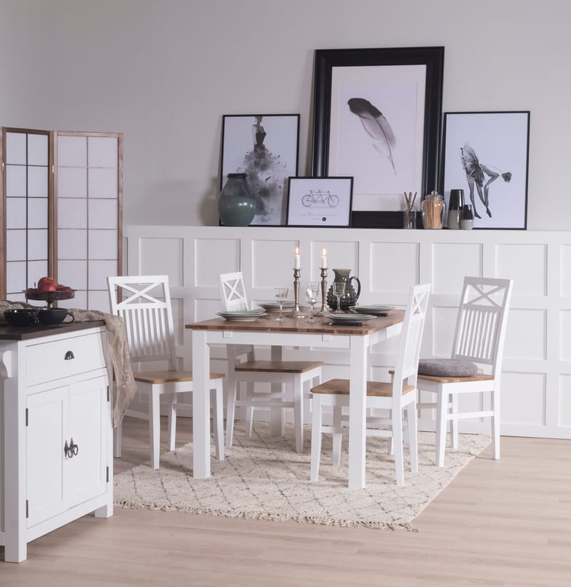 Dalarös matstol med eksits och kryss i rygg - Vit / Oljad ek - Vit/Oljad ek - Möbler - Stolar & fåtöljer - Matstol & köksstol